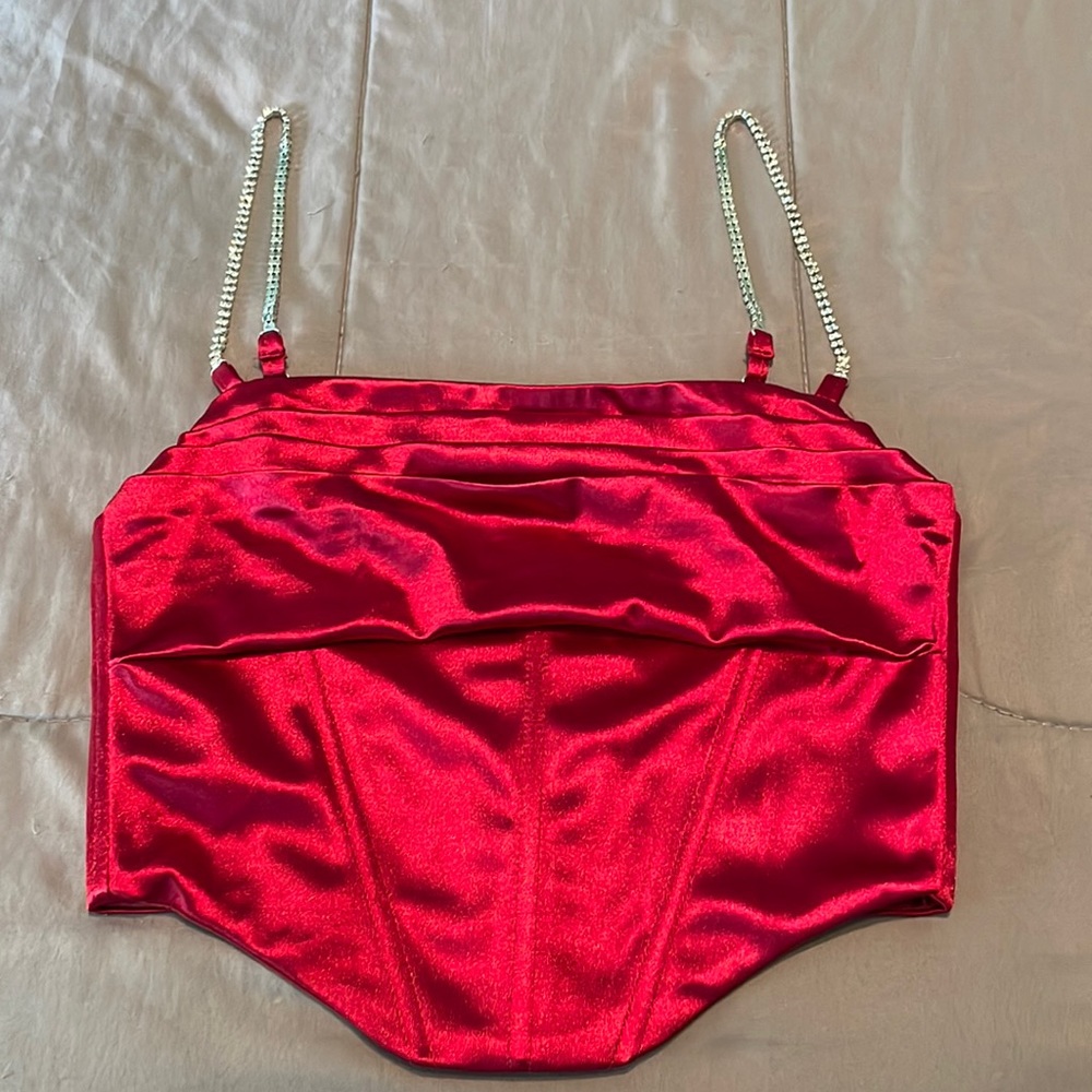 Red satin corset top